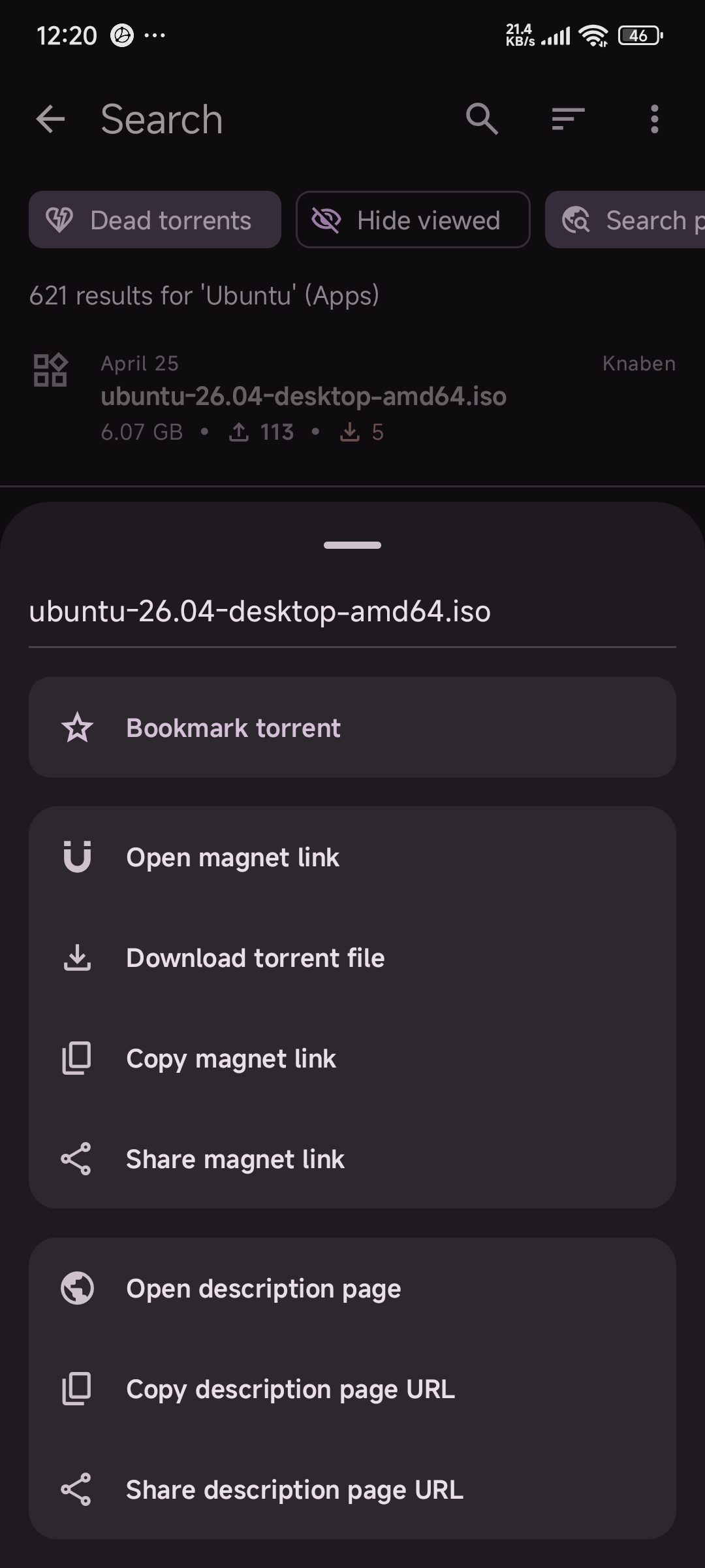 TorrentSearch 操作菜单界面