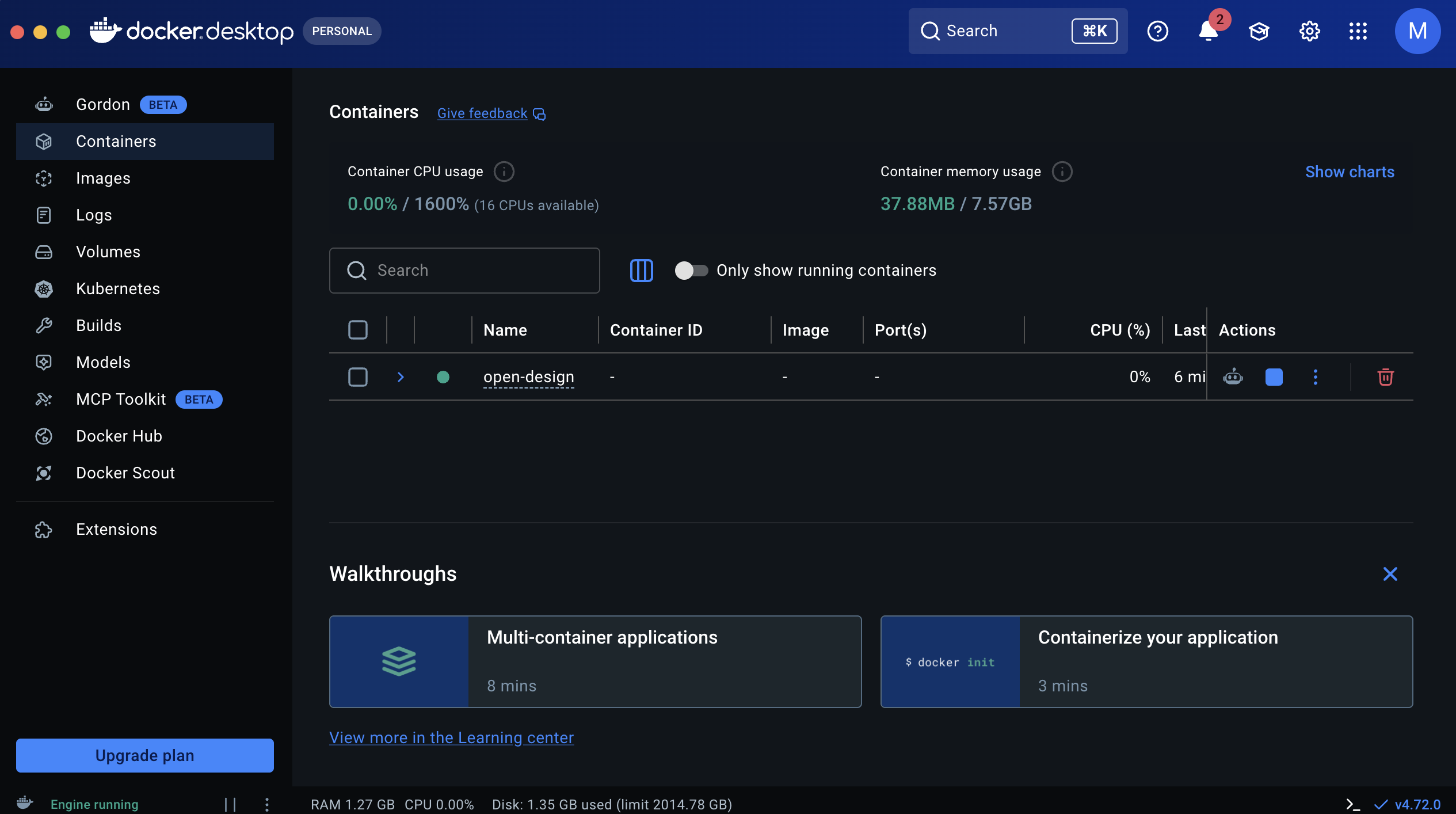 Docker Desktop 容器运行状态