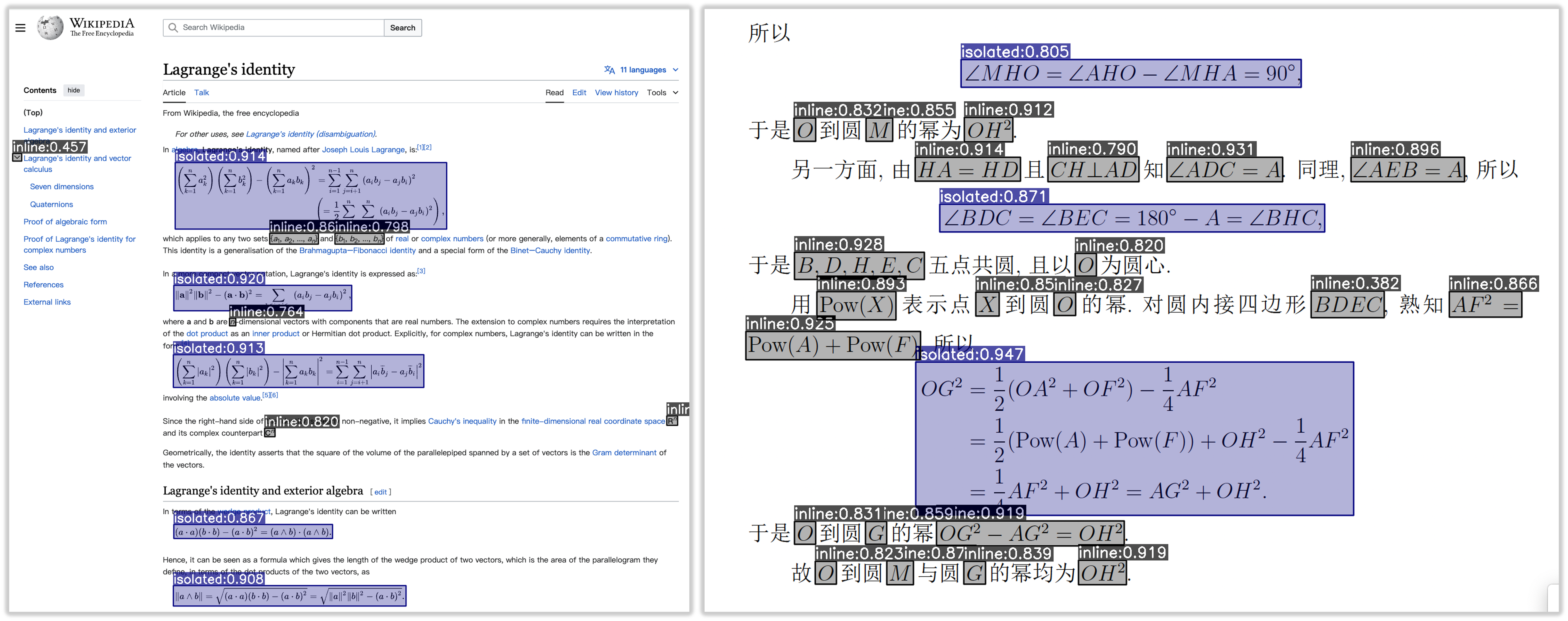 公式检测效果：PDF 页面中的公式定位
